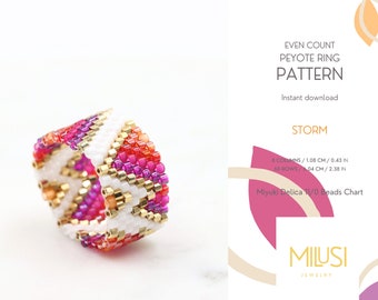 Even Count Peyote Ring Pattern, Miyuki Delica Seed Bead Gradient Pattern, Ombre Gold Orange Purple Ring Pattern - Storm