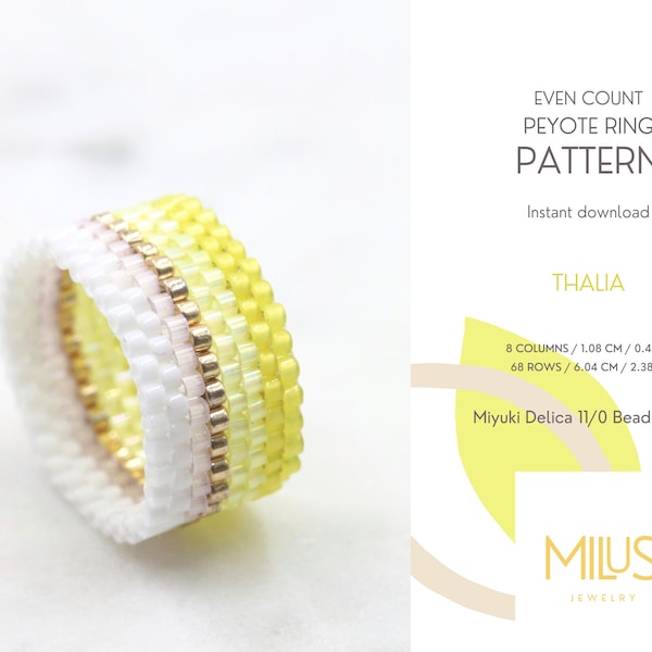 Even Count Peyote Ring Pattern, Wide Ombre Lime Gold Pink Blush Miyuki Delica Ring Pattern - Thalia