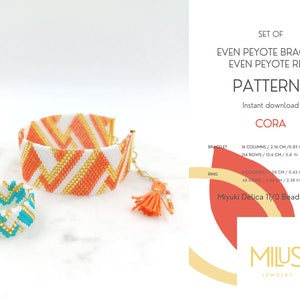 Conjunto de 2 patrones: patrón de pulsera Even Peyote, patrón de anillo Even Peyote, patrones de abalorios en combinación de colores fácilmente variables - Cora