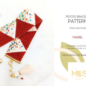 Even Count Peyote Bracelet Pattern, Ombre Red White Miyuki Delica Bracelet Pattern, Geometry Beaded Bracelet Pattern - Mariel