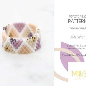 Even Count Peyote Ring Pattern, Miyuki Delica Ring Pattern, Violet Gold Beige White Geometry Peyote Ring Pattern - Amethyst