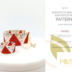 Set of 2 Patterns - Even Peyote Bracelet Pattern, Even Peyote Ring Pattern, Ombre Red White Peyote Patterns  - Mariel