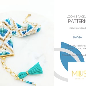 Loom Bracelet Pattern, Miyuki Delica Bracelet Pattern, Bead Loom Bracelet Pattern, Teal Green Peacock Loom Bead Bracelet Pattern - Pavia