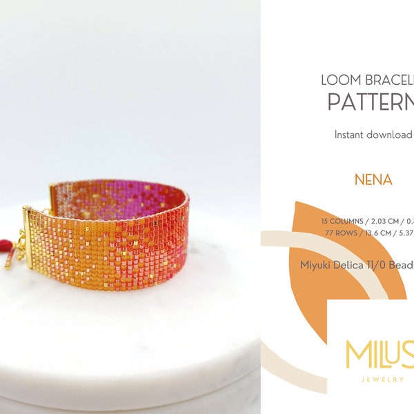 Loom Bracelet Pattern, Ombre Gold Orange Red Purple Miyuki Delica Bracelet Pattern, Fall Colors Female Beaded Bracelet Pattern - Nena