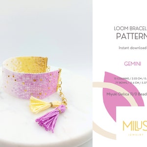 Loom Bracelet Pattern, Miyuki Delica Bracelet Pattern, Ombre Gold Purple Bead Loom Bracelet Pattern - Gemini