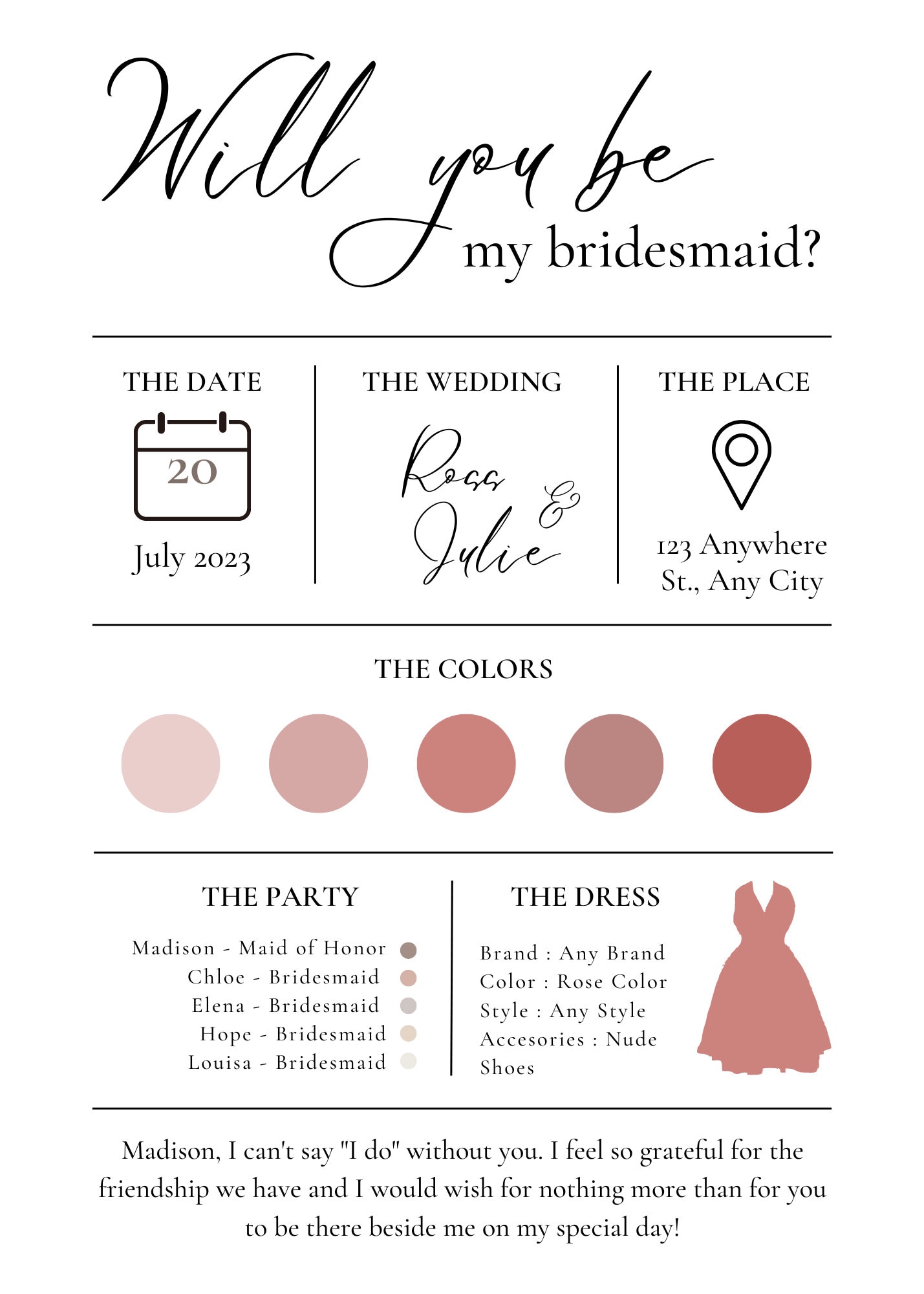 Will You Be My Bridesmaid Invitation customisable Etsy UK