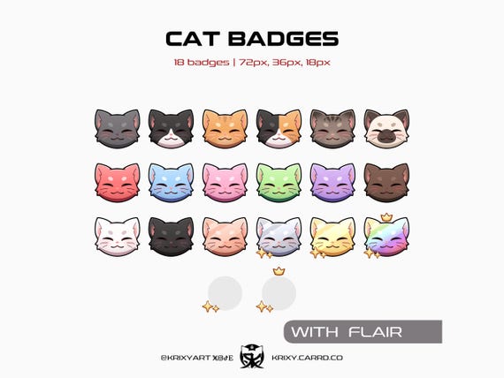 Cat Sub Badges with Flair [Twitch/Discord/Youtube] Kitty | Kitten | Neko | Cute | Stream | Bit Badges | Channel Points Icon