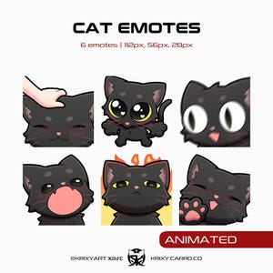 Black Cat ANIMATED Emotes Pack 2 | Twitch, Discord, Youtube, Tiktok | Kitty | Kitten | Chibi