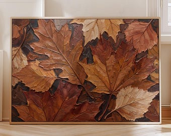 Cozy Fall Leaves Canvas Wall Art, Autumn Outdoor Decor, Neutral Cottagecore Print