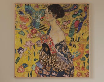 Famous Gustav Klimt Lady With A Fan Canvas Wall Art, Vintage Feminine Portrait Art