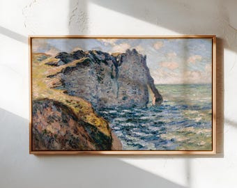 Famous Claude Monet Cliff At Etretat Canvas Print, Impressionism Ocean Coastal Print