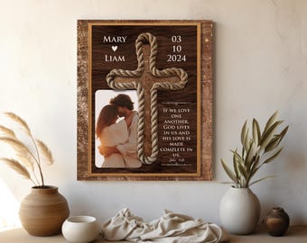 Personalized Wedding Anniversary Canvas Sign for Couples, Custom Christian Couple's Gift, Valentines Gift Wall Art, Christian Wedding Gift