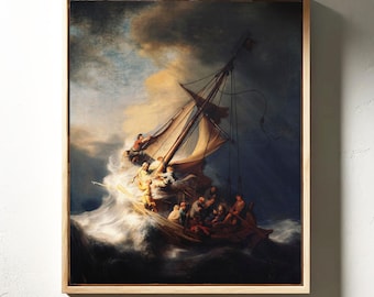 Famous Christian The Storm on the Sea of Galilee Canvas Wall Art, Sailboat Print
