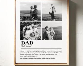 Dad Definition Canvas Wall Art With Custom Photo Collage, Fathers Day Nostalgic Poster