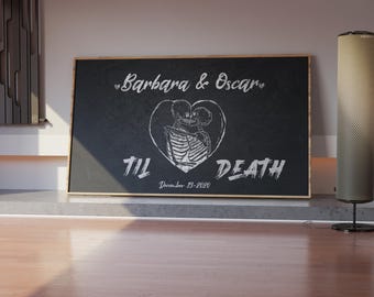 Personalized Skull Canvas Gift, Vintage Skeleton Sign Wall Decor, Custom Canvas Hallowen Gift, Gothic Wall Art, Couple Skull Name Gift Sign
