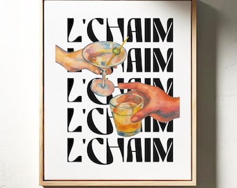 Modern Jewish Canvas Wall Art, L Chaim Hebrew Typography Design, Minimalist Monochromatic Artwork, Elegant Israel Inspired Home Decor