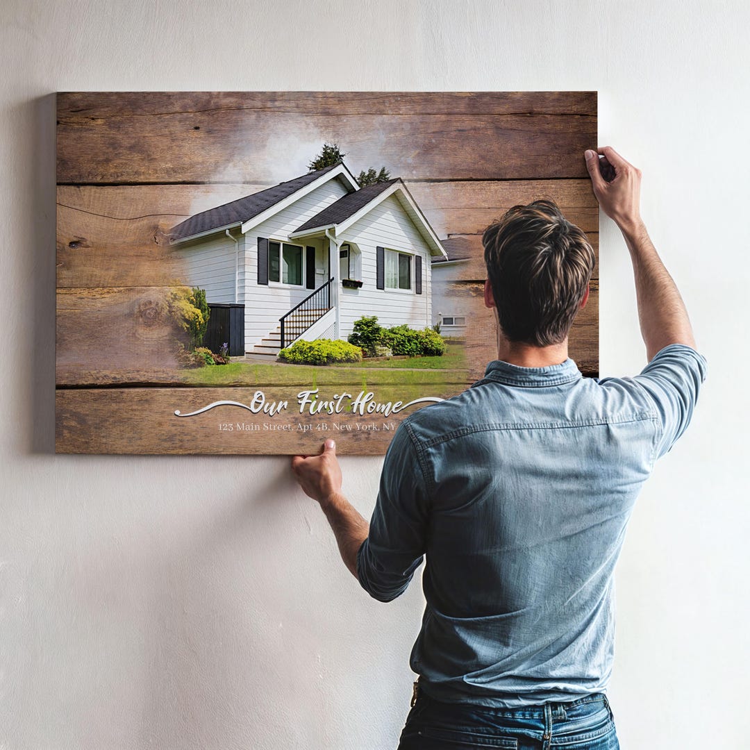 Custom House Portrait From Photo to Canvas, Housewarming Our First Home ...