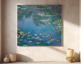 Claude Monet Water Lilies Canvas Print, Floral Wall Art, Classic French Country Decor, Garden Poster, Nature Blue Painting