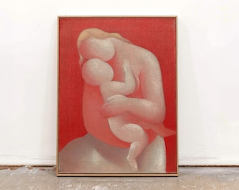 Abstract Mother And Child Canvas Art Print, Modernist Madonna And Child Wall Art, Christian New Mom Gift, Nursery Decor