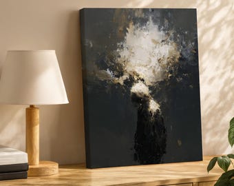 Abstract Figure Canvas Wall Art, Emotional Silhouette Painting Moody Black And White Home Decor, Contemporary Expressionism Art