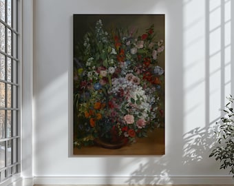 Gustave Courbet Floral Canvas Print, Moody Botanical Wall Art, Victorian Oil Painting Bouquet Of Flowers, Classic Garden Decor