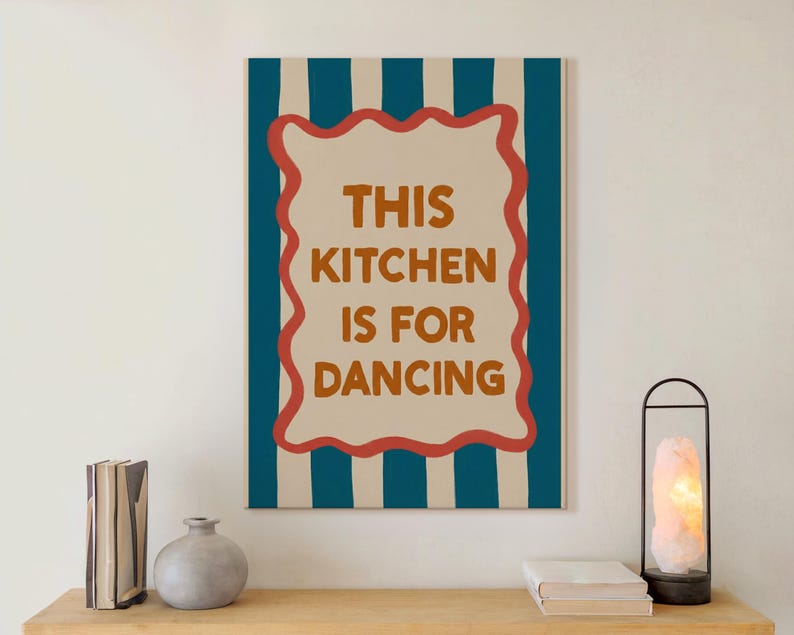 Kitchen Canvas Wall Art, “This Kitchen Is for Dancing” Print, Modern Fun Decor for Girly Home Spaces