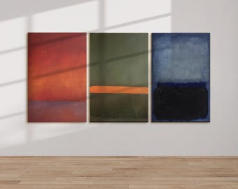 Mark Rothko Orange Green Blue Set of 3 Canvas, Abstract Color Field Art Reproduction, Modern Minimal Wall Art Decor