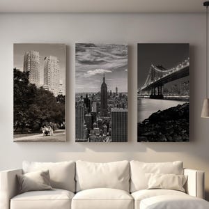 Set of 3 Framed Black and White New York City Prints, Modern Minimalist Architecture Wall Art, Travel Photography Canvas Home Decor