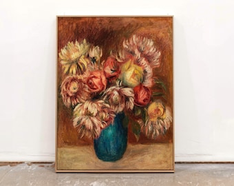 Vintage Pierre-Auguste Renoir Roses In A Blue Vase, Impressionist Floral Art Print, French Wall Art, Classic Bouquet Poster