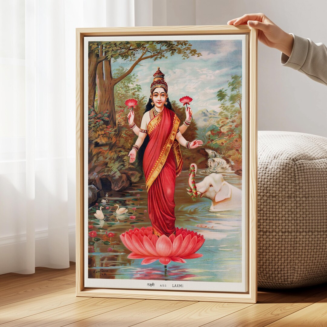 Mahalakshmi Ravi Goddess Lakshmi Canvas Wall Art Print, Raja Ravi Varma Indian Mythology ...