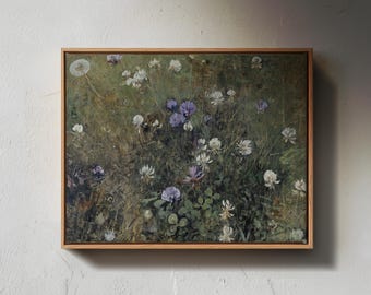 Wildflower Meadow Canvas Wall Art, Rustic Floral Print, Countryside Botanical Art, Vintage Style Nature Painting