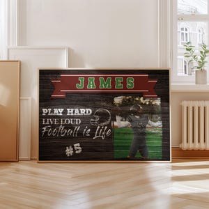 Custom American Football Player Poster, Personalized Football Photo Canvas, Football Lover Gift, Custom Football Photo with Name for Player