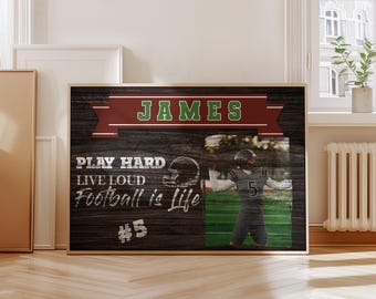 Custom American Football Player Poster, Personalized Football Photo Canvas, Football Lover Gift, Custom Football Photo with Name for Player