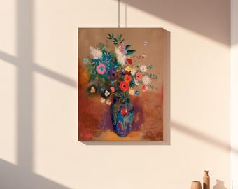 Famous Odilon Redon Vase Of Flowers Art Print, Vintage Museum Painting Canvas, Colorful French Bouquet Poster