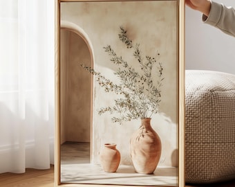Olive Tree Terracotta Pot Canvas Wall Art, Mediterranean Print, Italian Living Room Art