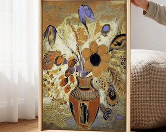 Odilon Redon Etruscan Vase Art Print, Vintage Floral Oil Painting, Greek Mythology Still Life, Museum Poster