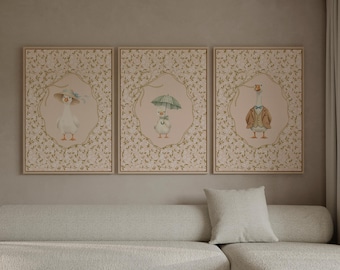 Silly Goose Canvas Print Set, Floral Farmhouse Nursery Decor