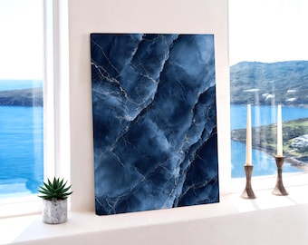 Navy Blue Marble Wall Art, Gold Vein Abstract Canvas, Luxury Modern Home Decor, Navy And Gold Large Minimalist Art