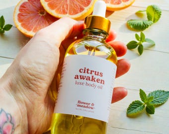 Body Oil Grapefruit Mint Scented | Natural Moisturizer for Dry Skin | Hydrating Body Oil Gift for Her | Rosehip Squalane Vitamin E Spa Gift