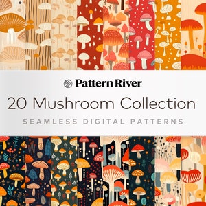 20 Mushroom Seamless digital patterns collection