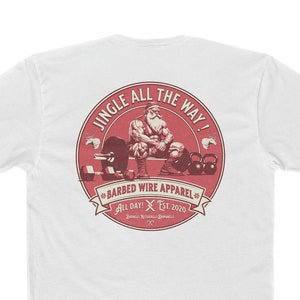 Stacheldraht Bekleidung Jingle Bells Swole Santa Fitness T-Shirt Hanteln, Kettlebells und Hanteln, Fitnessstudio T-Shirt, Geschenk für Sie oder Ihn