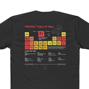 Barbed Wire Apparel Periodic Table of Hell T-shirt, Benchmark, WOD, CrossFit, Fran, Girls, Hell, Periodic Table of Elements, Casual Wear