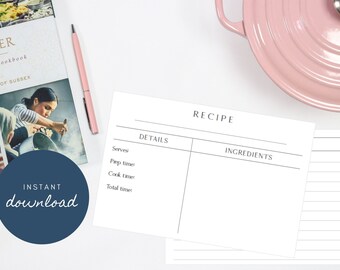 Minimalist Recipe Card 4x6 Cards, 8.5x11 Print, Instant Download, Digital Download