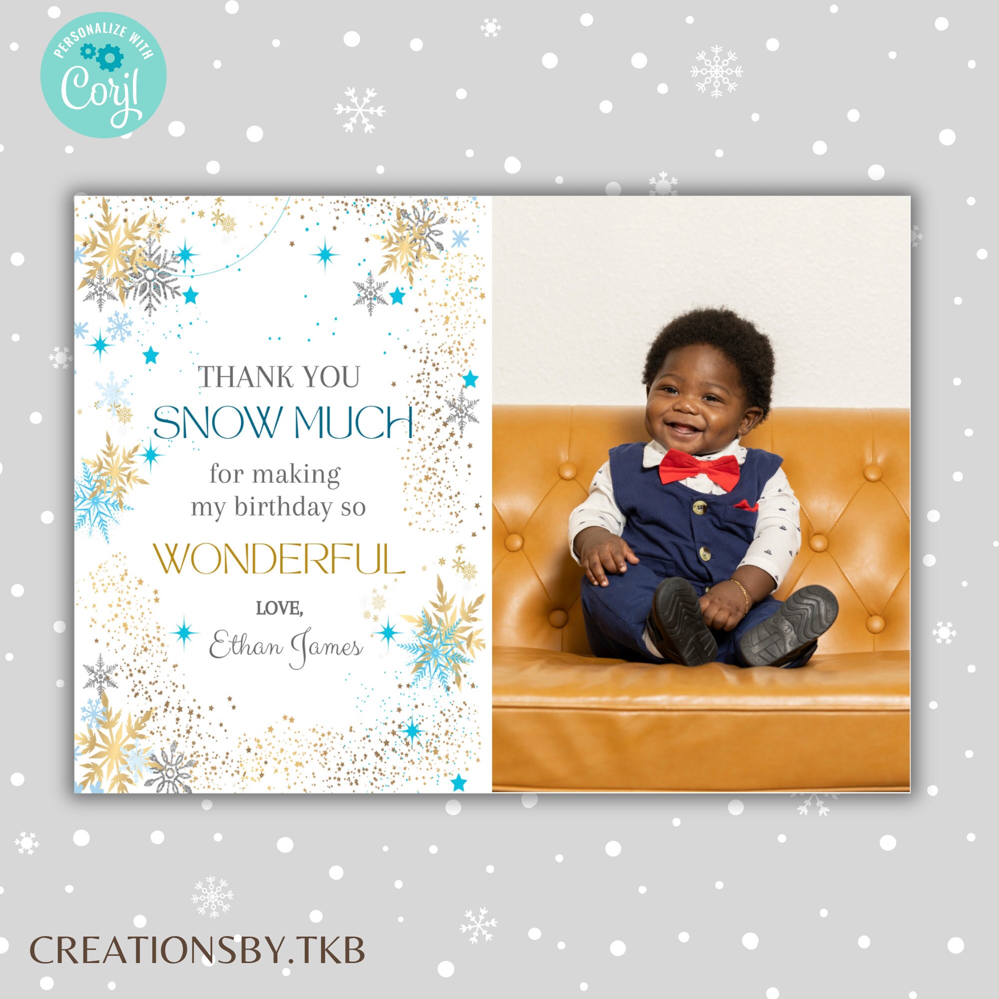 INSTANT DOWNLOAD | Editable Winter Onederland Thank You Card | Blue ...