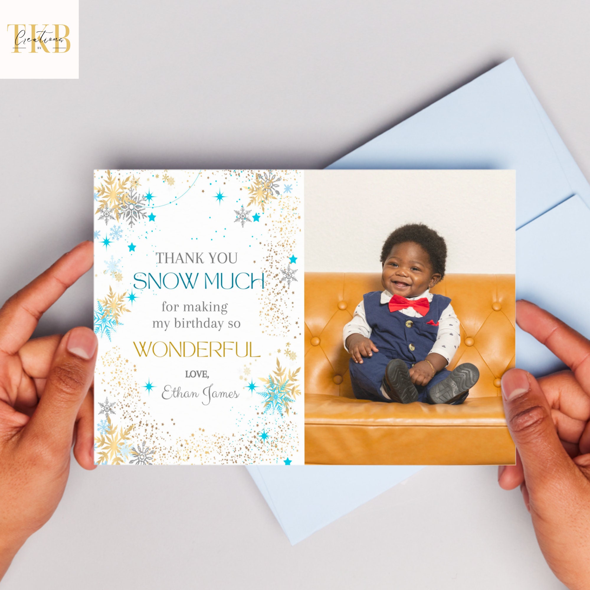 INSTANT DOWNLOAD | Editable Winter Onederland Thank You Card | Blue ...