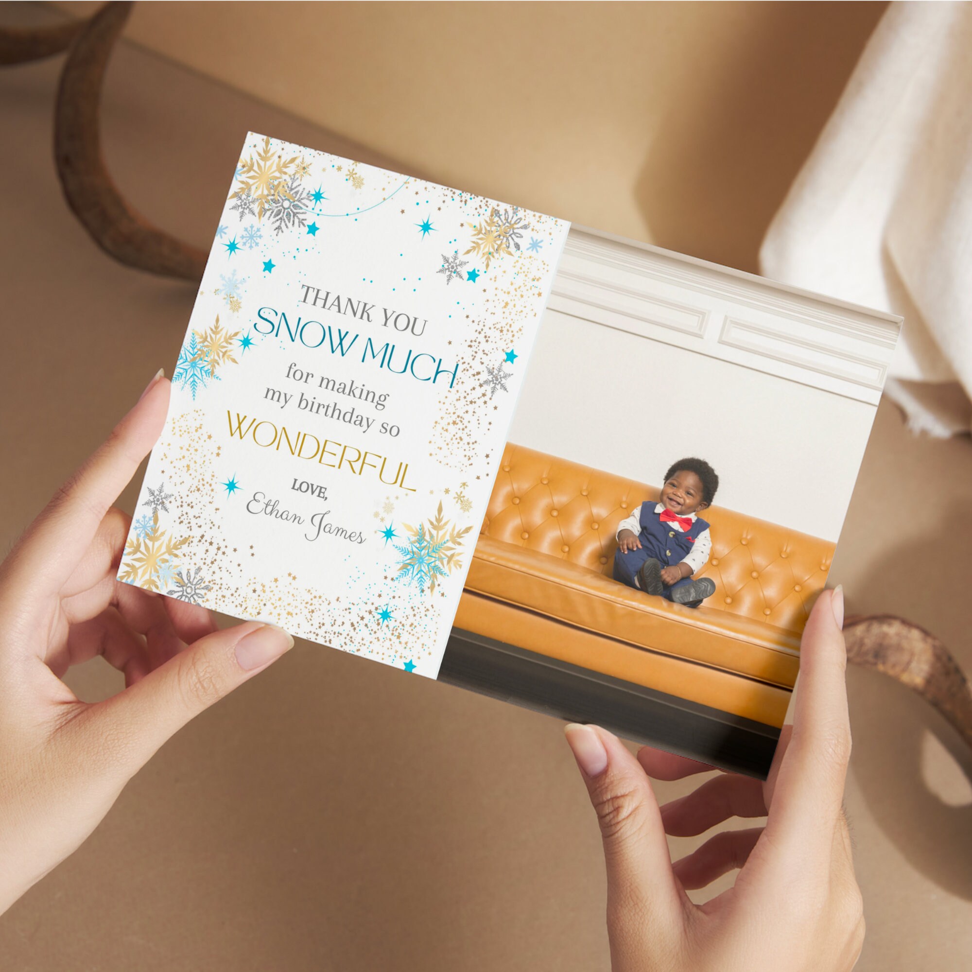 INSTANT DOWNLOAD | Editable Winter Onederland Thank You Card | Blue ...