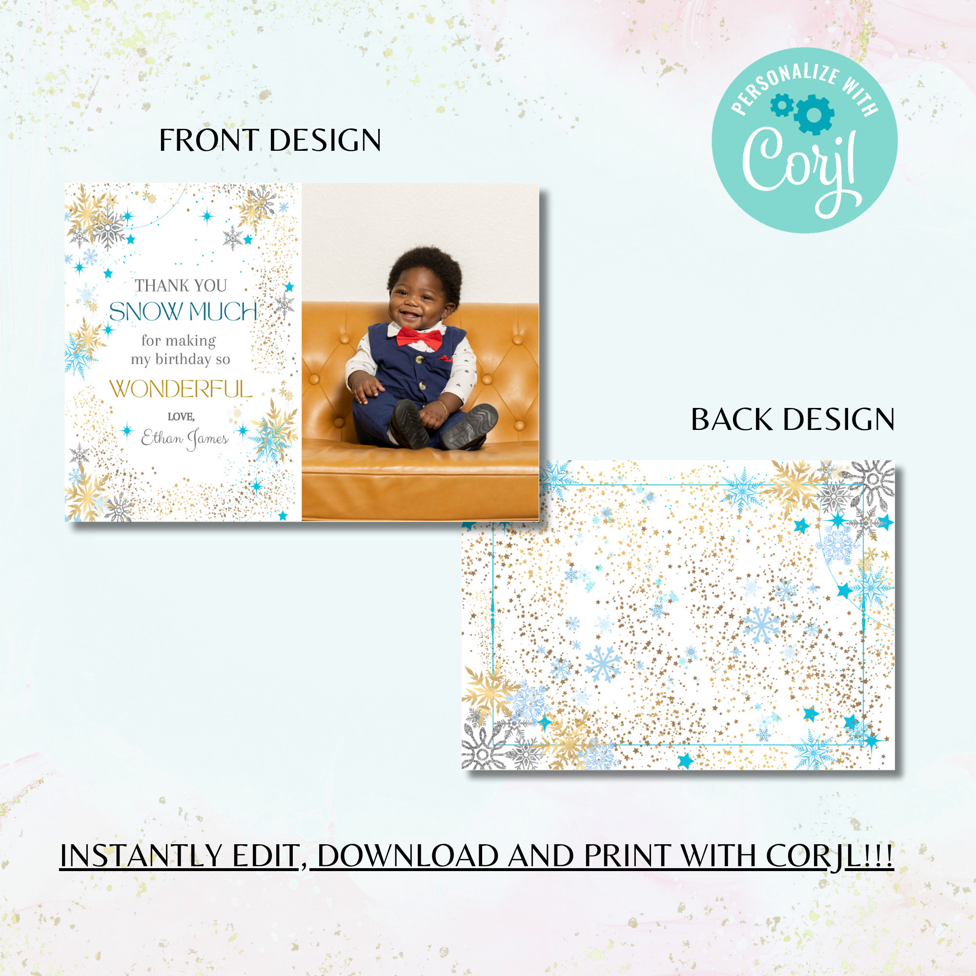 INSTANT DOWNLOAD | Editable Winter Onederland Thank You Card | Blue ...