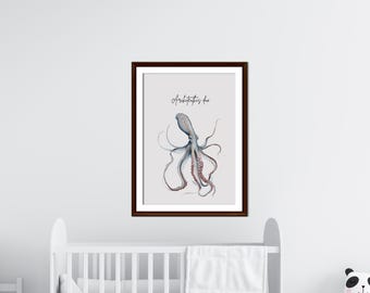 Minimalist Squid Poster | Digital Squid Poster | Architeuthis dux Scientific Name Print | Ocean Animal Decor - Home, Office, Bathroom, Baby