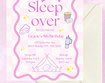 Editable Sleepover Birthday Invitation, Slumber Party Invitation, Sleepover Birthday Party Invitation
