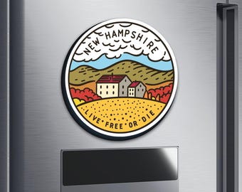 New Hampshire Round Wooden Fridge Magnet - Travel Souvenir Gift